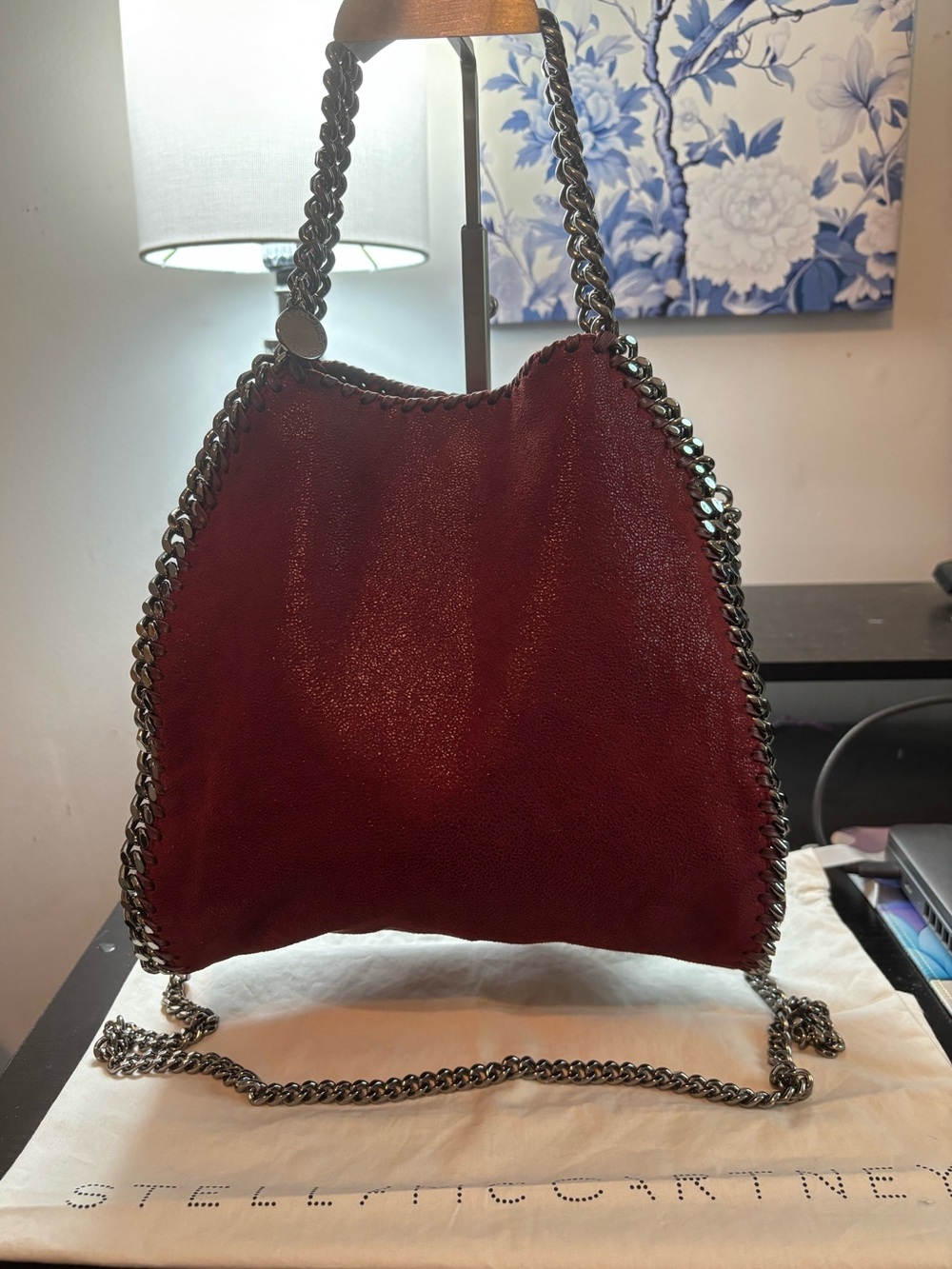 Authentic Stella McCartney Falabella Fold-Over Tote Bag – Burgundy/Cherry Red